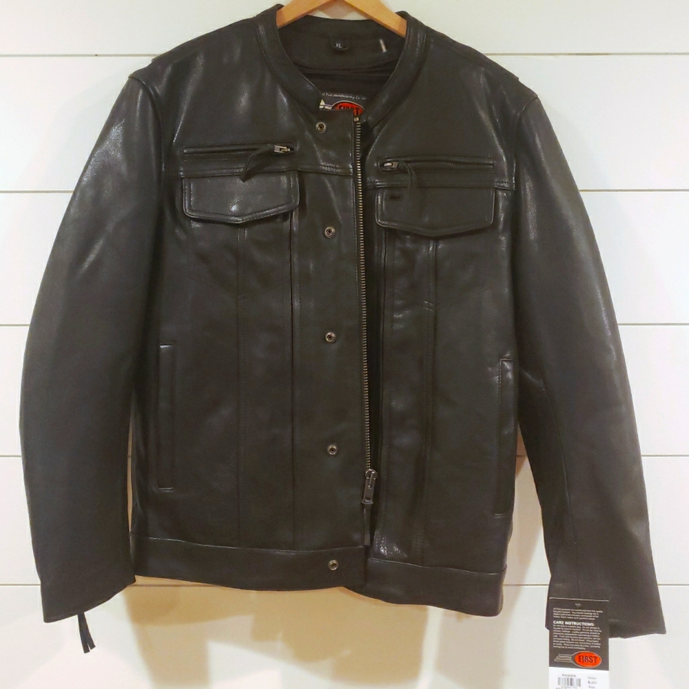 First Manufacturing Raider Men's Leather Motorcycle Jacket XL